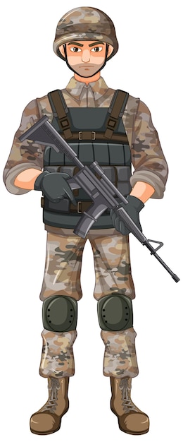 Vector gratuito soldado, en, uniforme, caricatura, carácter