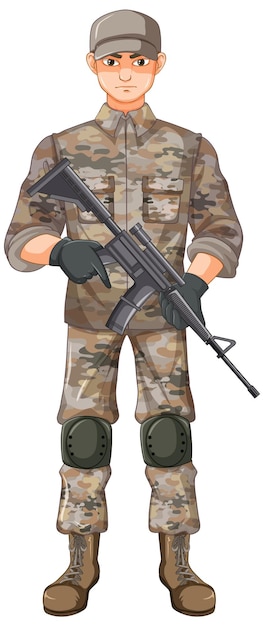 Vector gratuito soldado, en, uniforme, caricatura, carácter