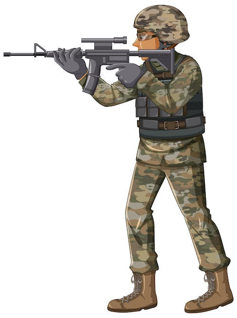 soldado, en, uniforme, caricatura, carácter