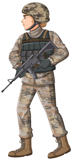 Vector gratuito soldado, en, uniforme, caricatura, carácter