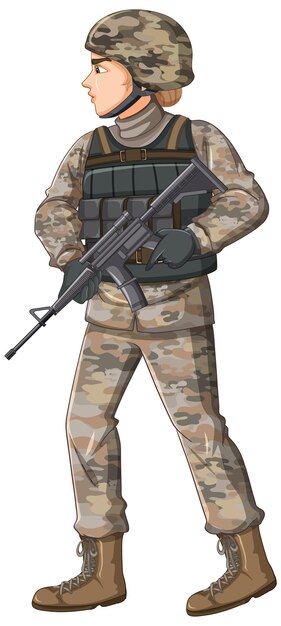 soldado, en, uniforme, caricatura, carácter