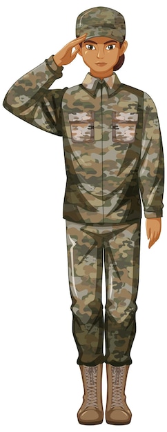 Soldado, en, uniforme, caricatura, carácter