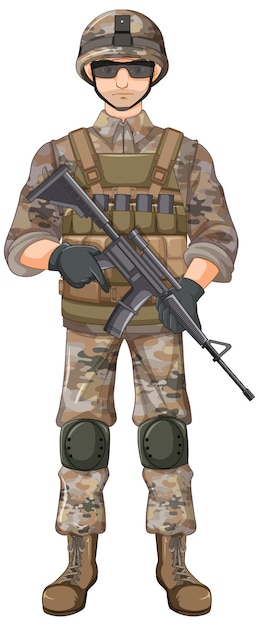 Soldado, en, uniforme, caricatura, carácter