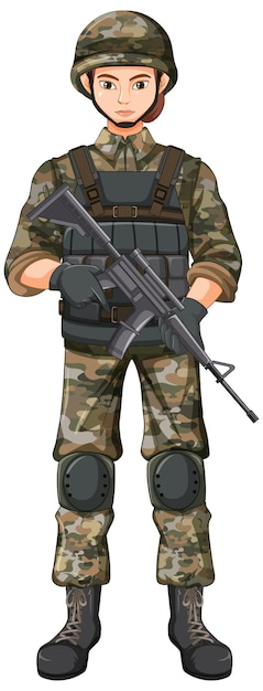 Vector gratuito soldado, en, uniforme, caricatura, carácter