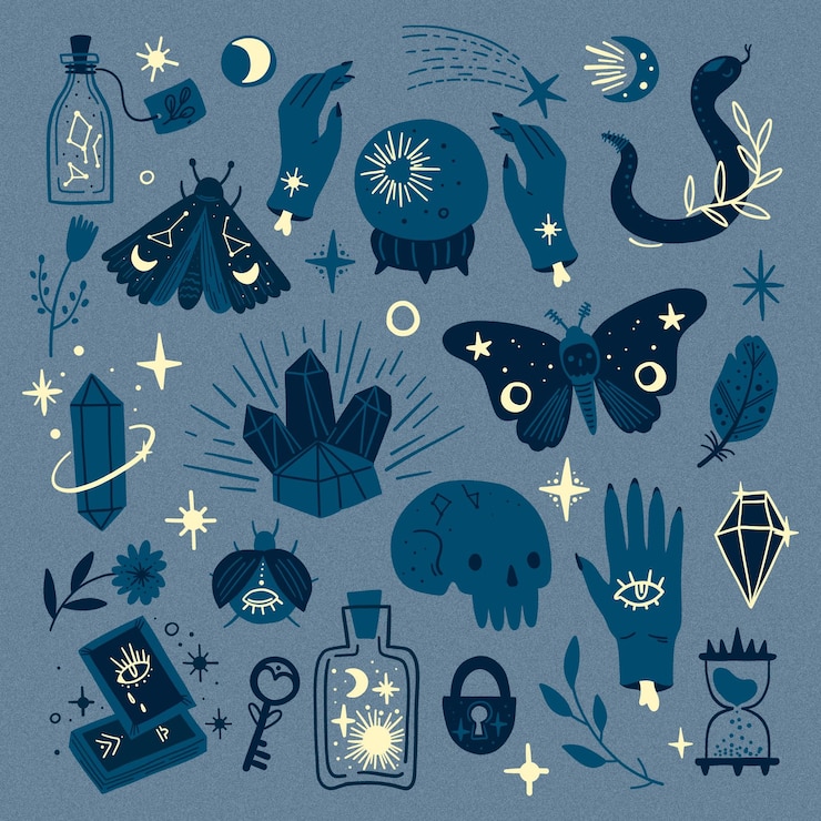 Vector gratuito sombras de elementos ocultos esotéricos azules