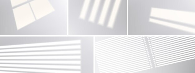 Sombras de ventanas en el piso de la pared o en el techo persianas de luz realistas Sombra de persiana de efecto superpuesto sobre fondo blanco Luz solar suave en la habitación u oficina maqueta de diseño gráfico Ilustración de vector 3d