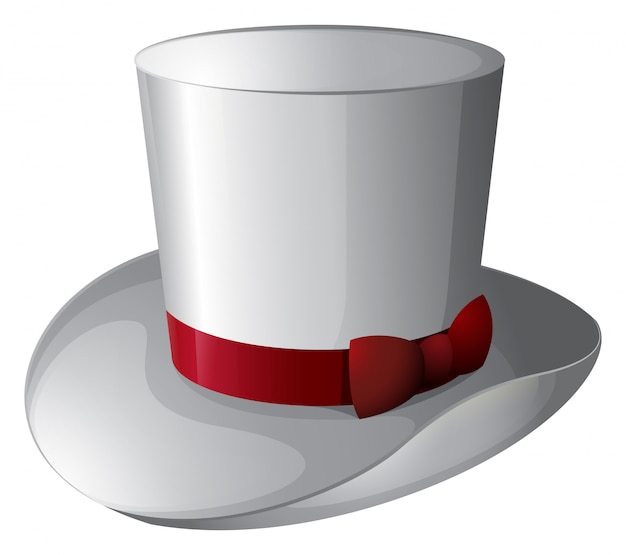 Un sombrero de mago blanco con una cinta roja.