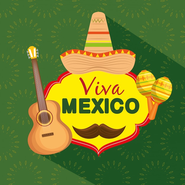 Sombrero mexicano con guitarra y maracas para celebrar evento