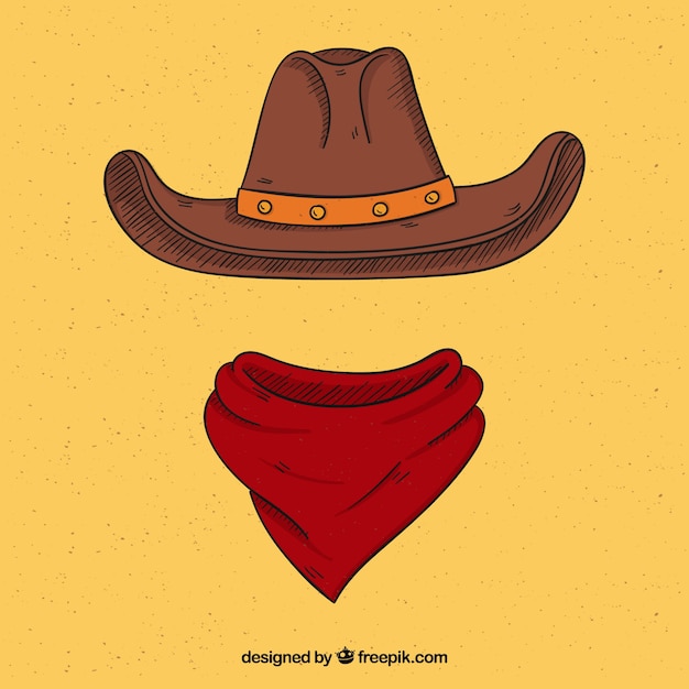 Vector gratuito sombrero y pañuelo vaquero