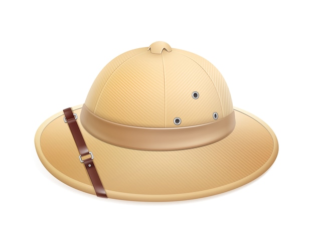 Sombrero de safari de aventura beige de vector con cinturón aislado sobre fondo blanco