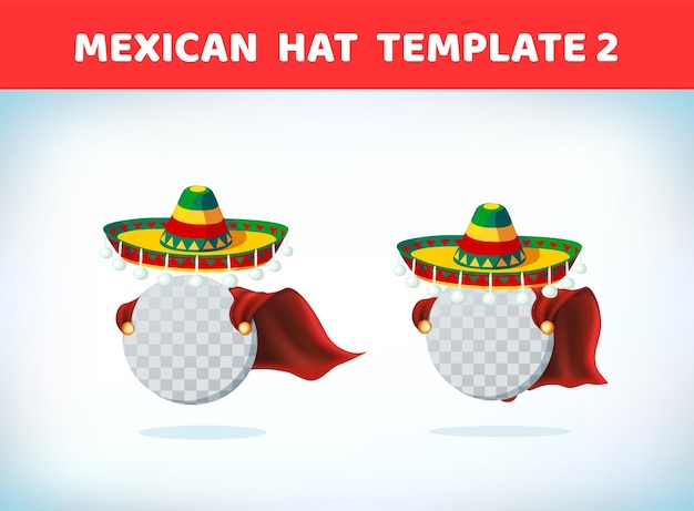 Sombrero sombrero mexicano. tocado de disfraz de mascarada. máscara de carnaval o halloween. ilustración vectorial de dibujos animados. capa roja. plantilla de dibujos animados.