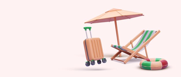 Sombrilla de playa con sillas en estilo realista en colores pastel Ilustración vectorial