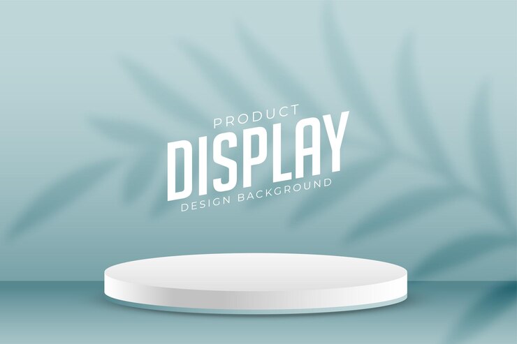 Vector gratuito soporte de pedestal 3d en blanco para la visualización de productos con vector de sombra de hojas