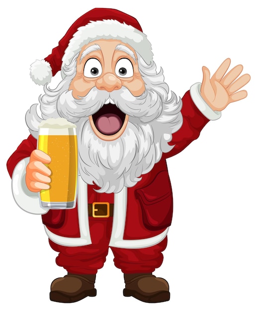 Vector gratuito el sorprendido personaje de dibujos animados de papá noel sosteniendo una cerveza