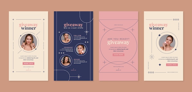 Vector gratuito sorteo de colección de historias planas de instagram