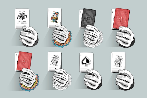 Sosteniendo el juego de ilustración de naipes