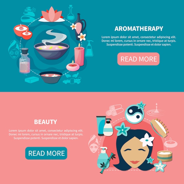 Vector gratuito spa aromaterapia belleza banners planos