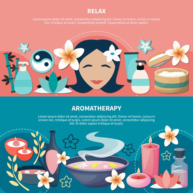 Spa aromaterapia relajación pancartas planas