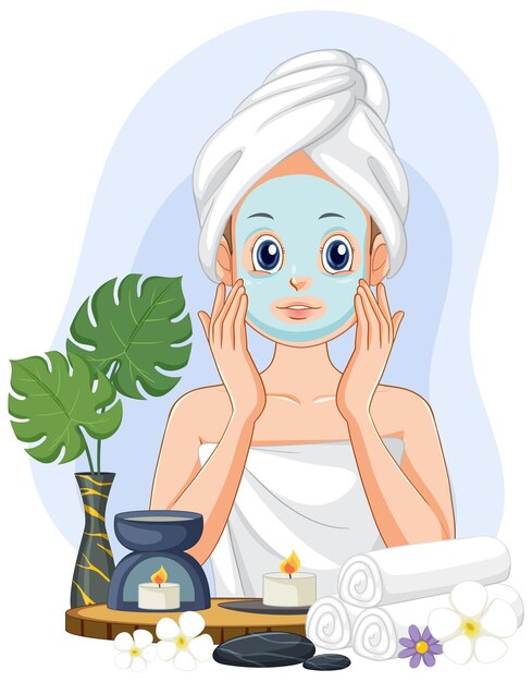 Spa mujer aplicando mascarilla facial