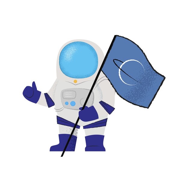 Spaceman mostrando bandera y pulgares arriba. Explorador, pionero, misión