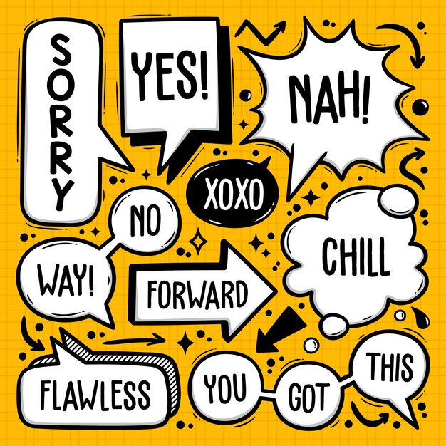Speech Bubbles Doodle Colección de vectores dibujados a mano