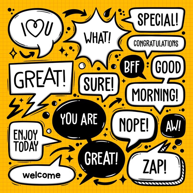 Speech Bubbles Doodle Colección de vectores dibujados a mano
