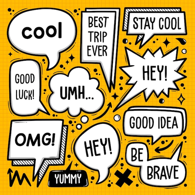 Speech Bubbles Doodle Colección de vectores dibujados a mano