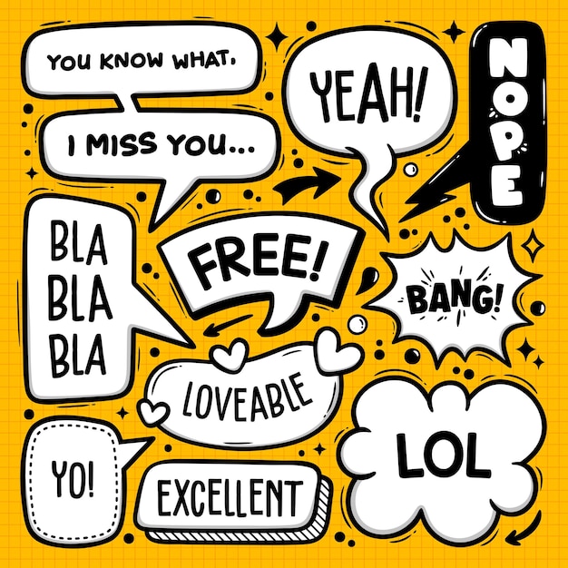 Speech Bubbles Doodle Colección de vectores dibujados a mano