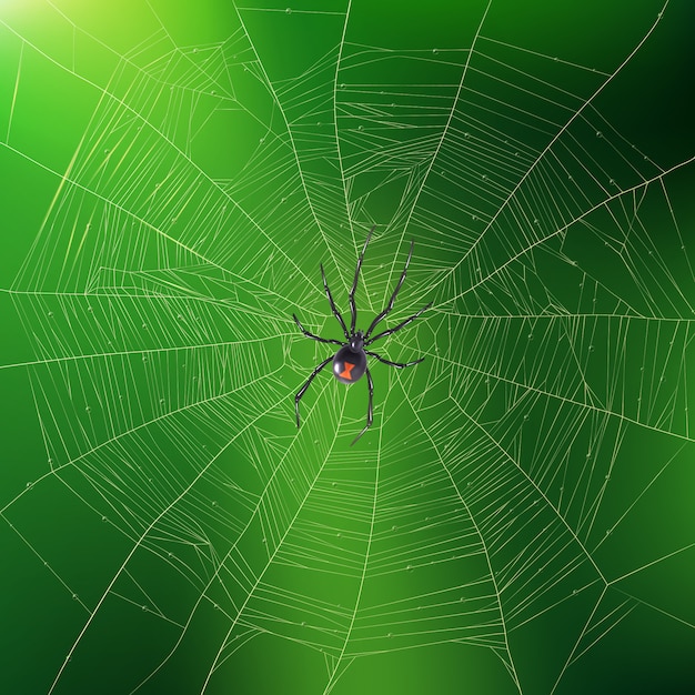 Vector gratuito spider weaving its web ilustración realista