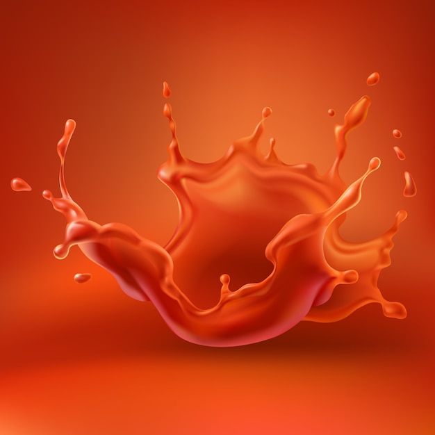 Vector gratuito splash de jugo de tomate con spray realista