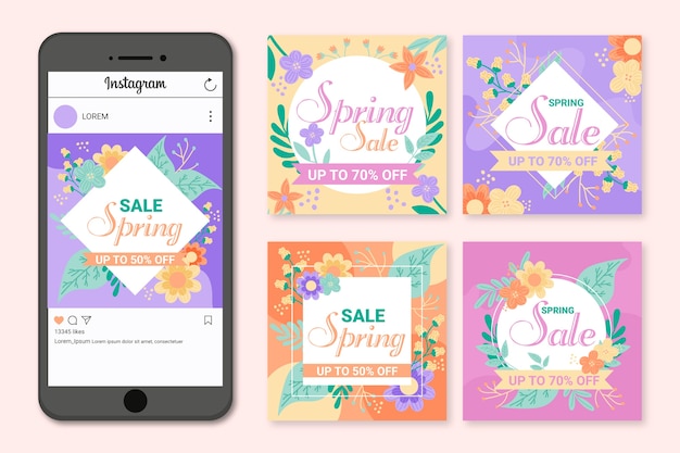 Vector gratuito spring promocional venta instagram post