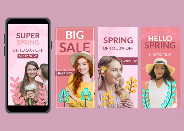 Vector gratuito spring sale instagram story collection