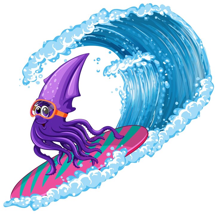 Vector gratuito squid surf en tabla de surf