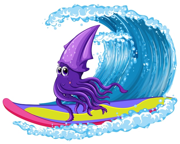 Vector gratuito squid surf en tabla de surf