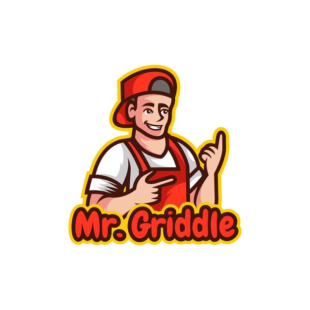 El Sr. Griddle, chef de dibujos animados, logotipo de la mascota del restaurante