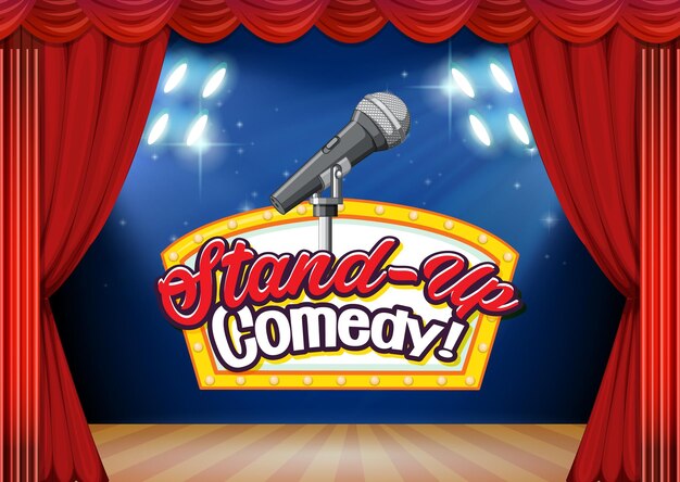 Stand up comedy banner con fondo de cortina roja de escenario