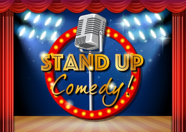 Stand up comedy banner con fondo de cortinas rojas