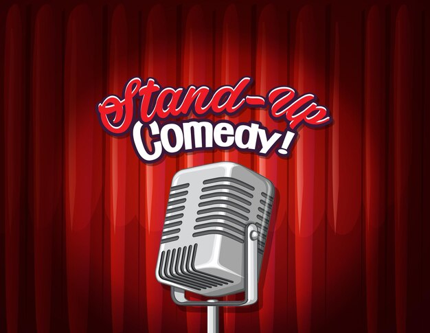 Stand up comedy banner con micrófono vintage