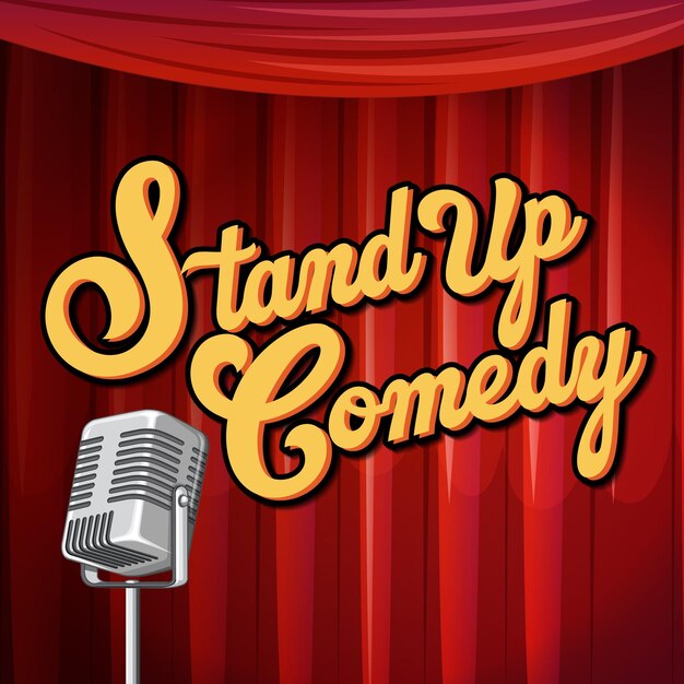 Stand up comedy banner con micrófono vintage
