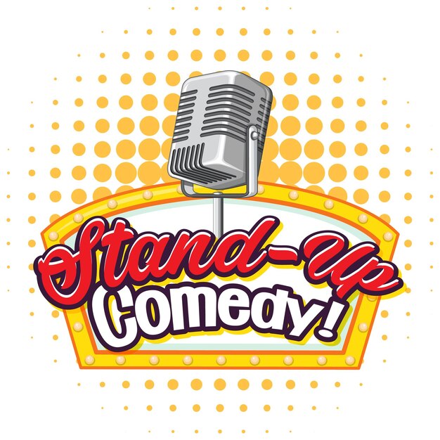 Stand up comedy banner con micrófono vintage