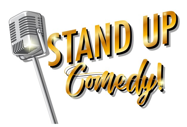 Stand Up Comedy banner con micrófono vintage