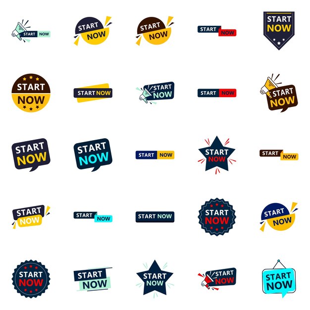 Start Now 25 elementos tipográficos modernos para promover el inicio de una manera actual