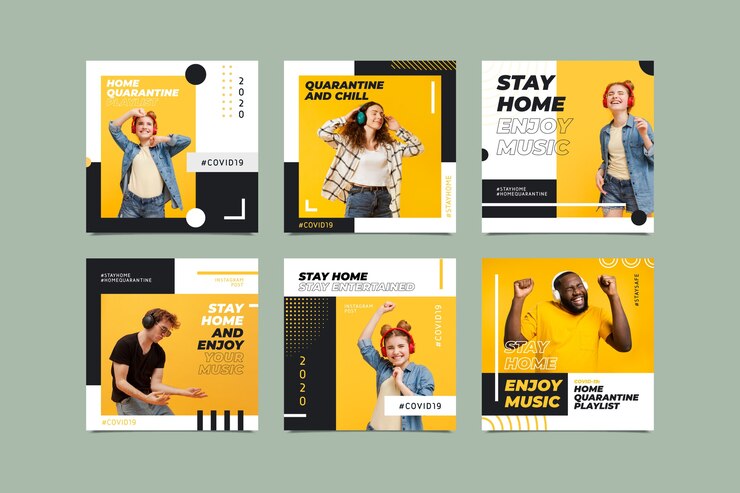 Vector gratuito stay at home plantilla de colección de publicaciones de eventos de instagram