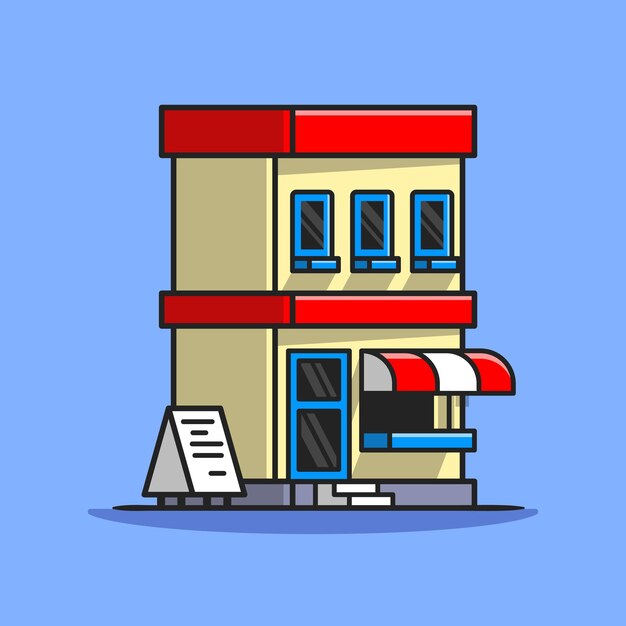 Street Cafe Building Cartoon Vector icono ilustración. Concepto de icono de edificio empresarial aislado Vector Premium. Estilo de dibujos animados plana