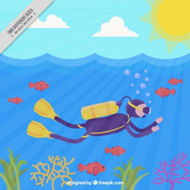 Vector gratuito submarinista disfrutando del mar