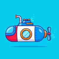 Vector gratuito submarino en dibujos animados bajo el agua vector icono ilustración transporte tecnología icono aislado