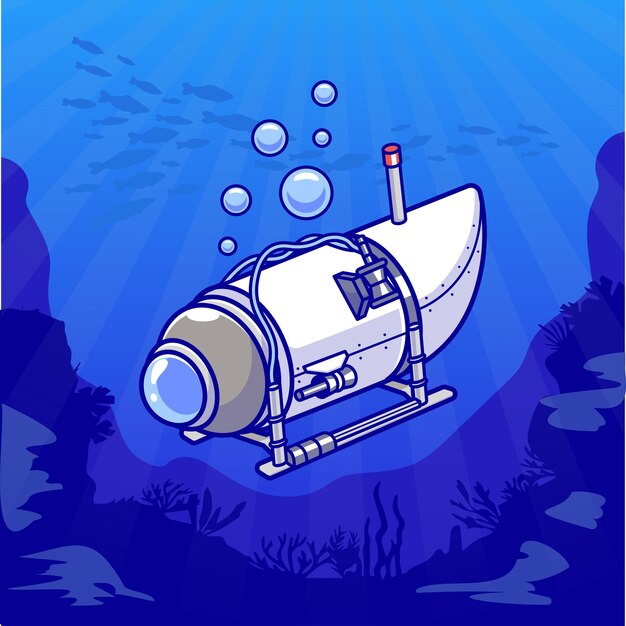 Submarino en dibujos animados bajo el agua Vector icono ilustración Transporte tecnología icono aislado