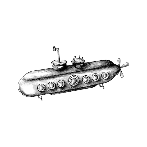 Submarino retro dibujado a mano