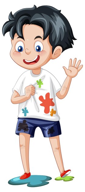 un, sucio, niño, posición, blanco, plano de fondo