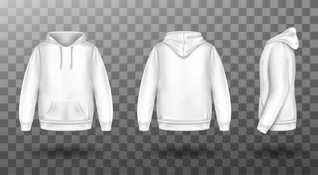 Vector gratuito sudadera blanca con capucha simulacro conjunto delantero y trasero